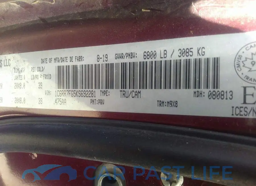 1C6RR7FG5KS692281# 9