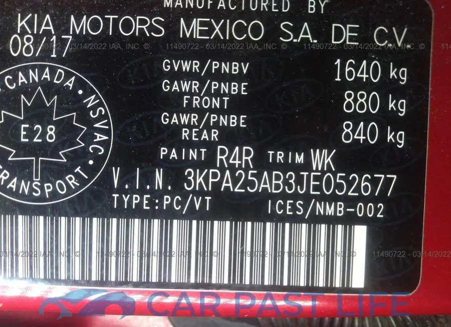 3KPA25AB3JE052677# 9
