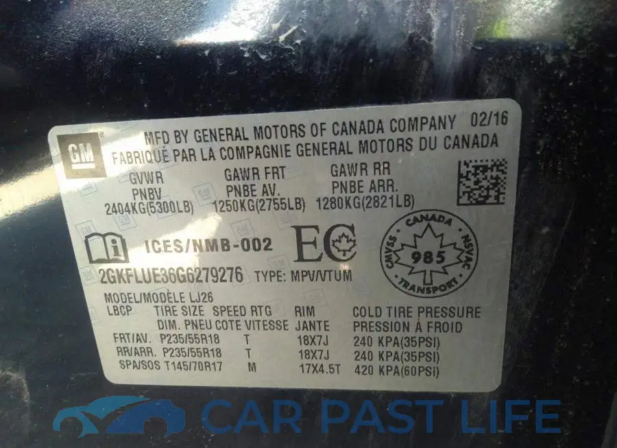 2GKFLUE36G6279276# 9