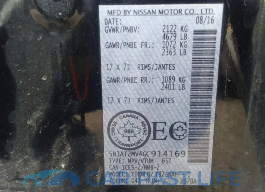 5N1AT2MV4GC914169# 9