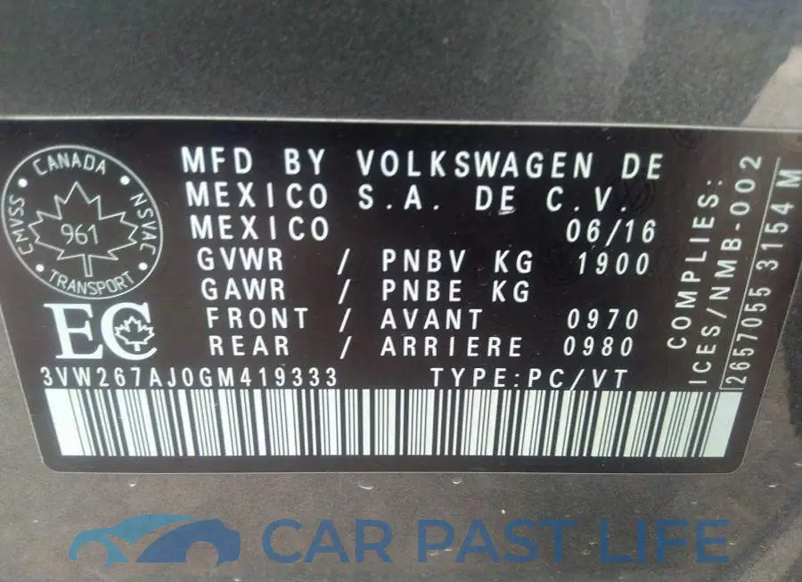3VW267AJ0GM419333# 9
