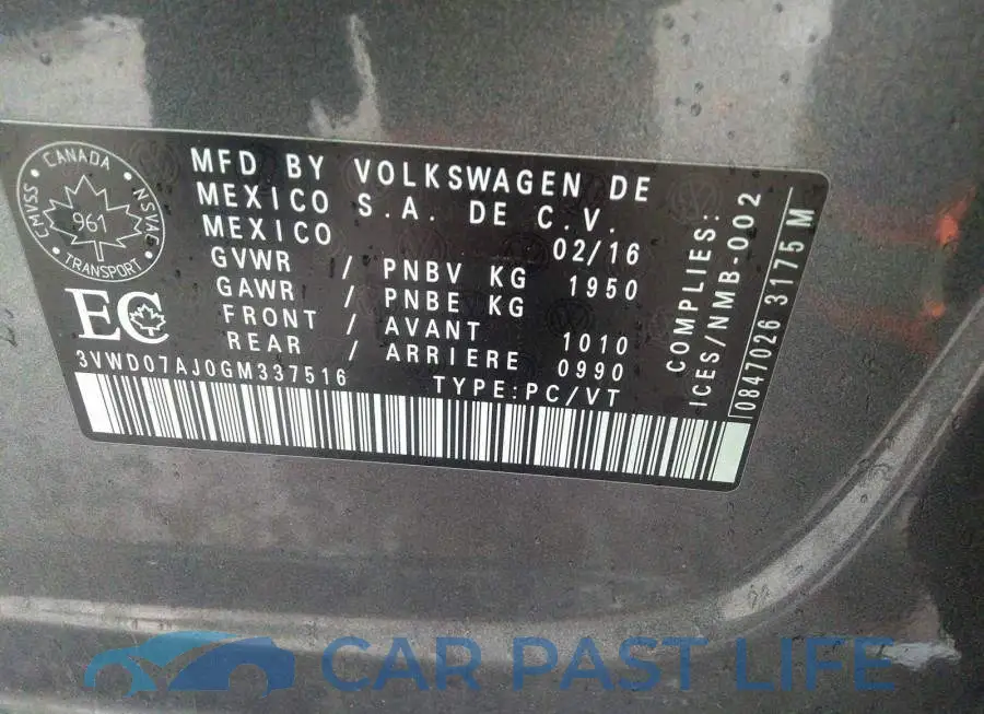 3VWD07AJ0GM337516# 9