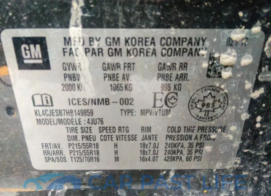 KL4CJESB7HB149859# 9