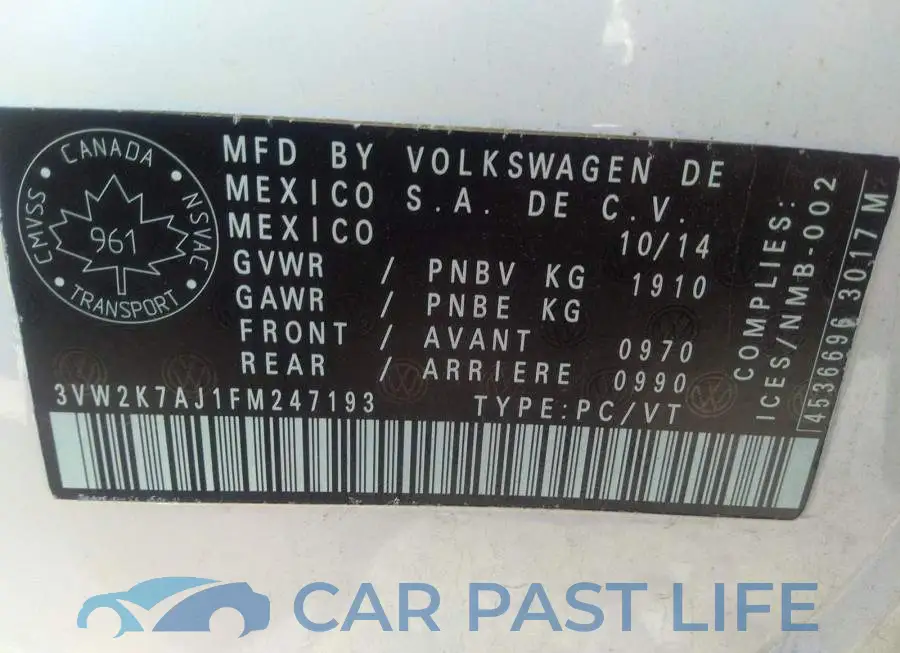 3VW2K7AJ1FM247193# 9