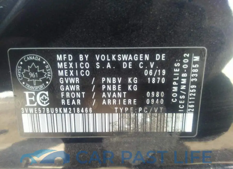 3VWE57BU9KM218466# 9