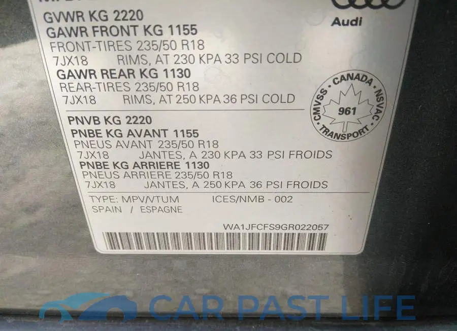 WA1JFCFS9GR022057# 9
