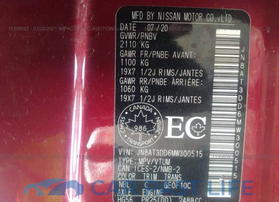 JN8AT3DD6MW300515# 9