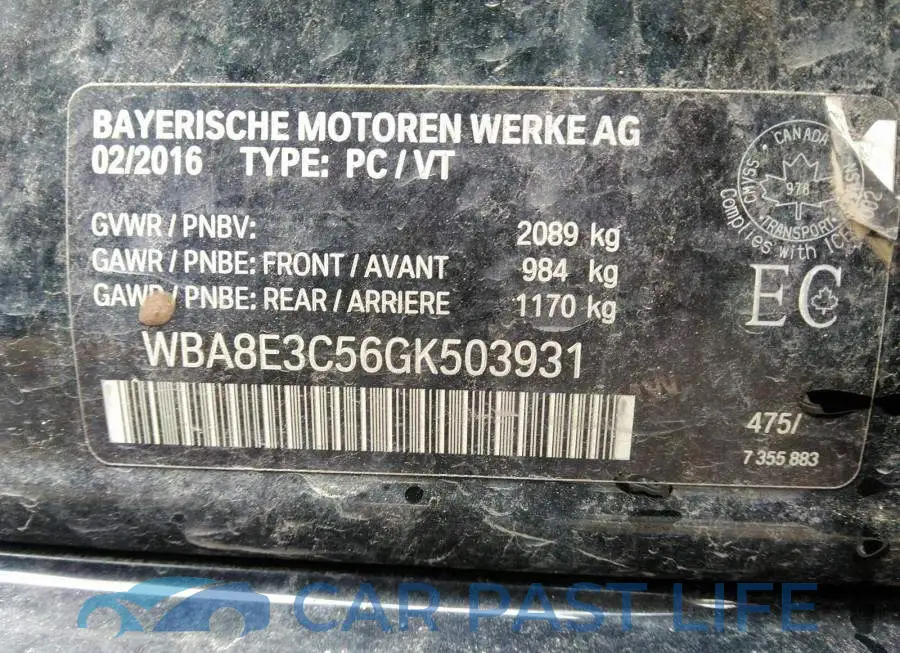 WBA8E3C56GK503931# 9