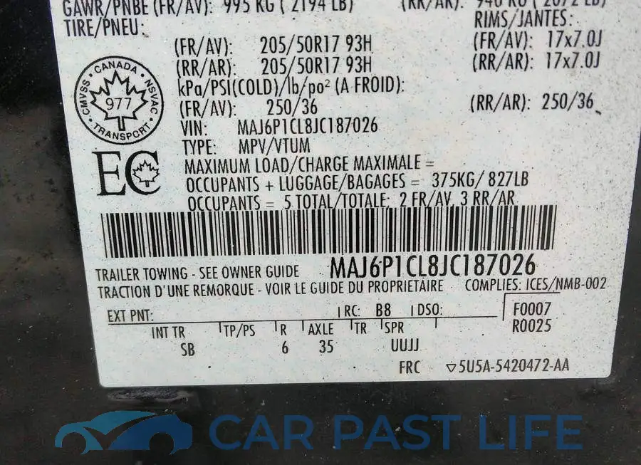 MAJ6P1CL8JC187026# 9