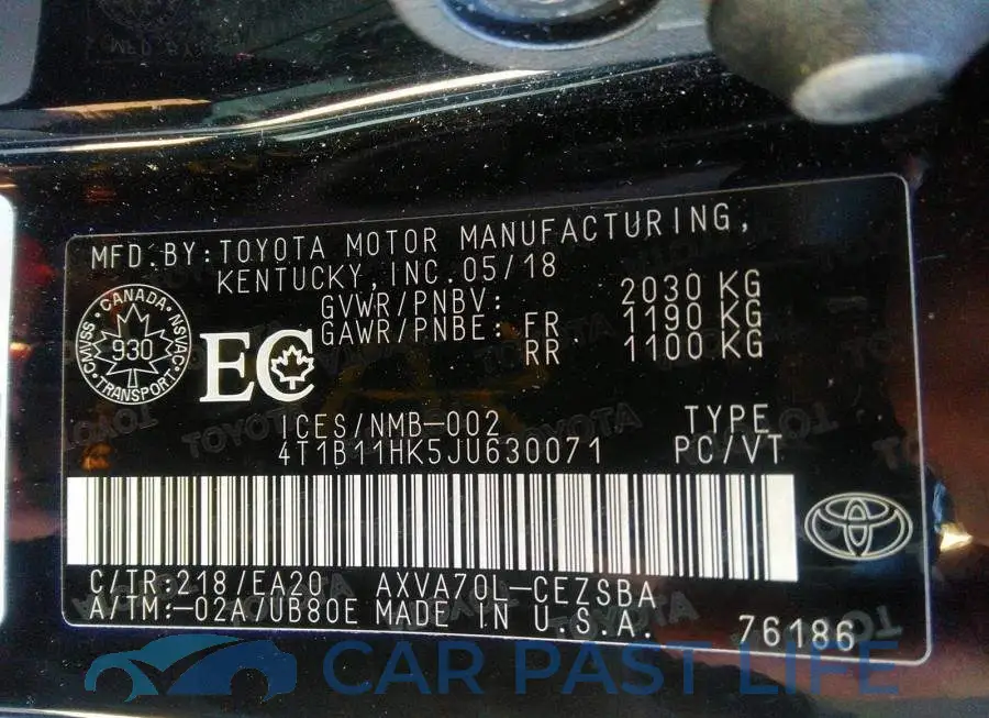 4T1B11HK5JU630071# 9