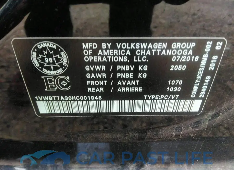 1VWBT7A30HC001948# 9
