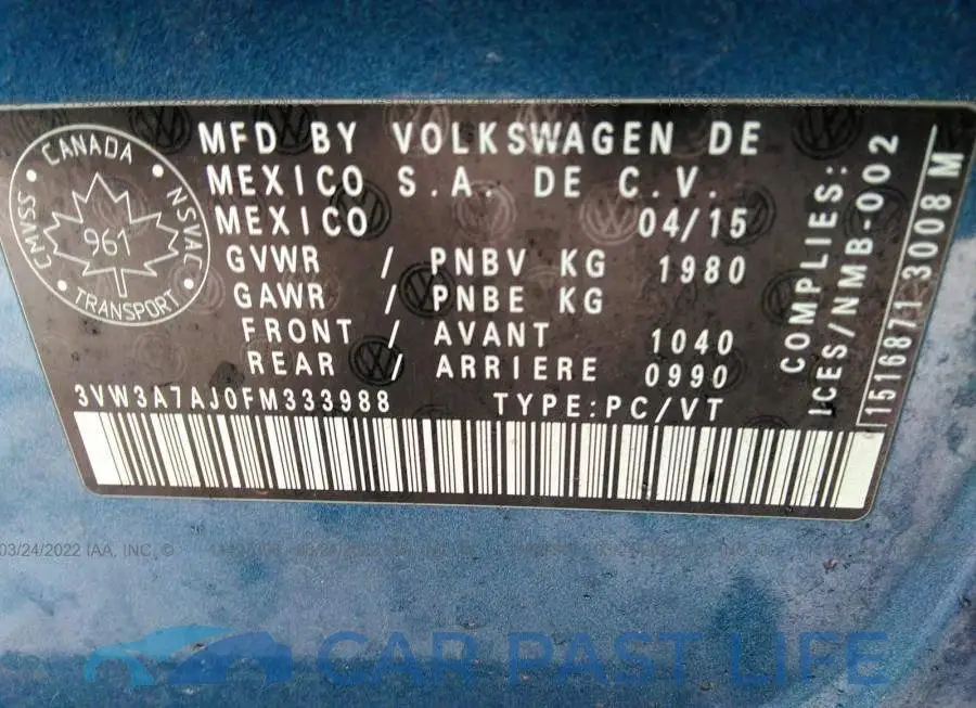 3VW3A7AJ0FM333988# 9
