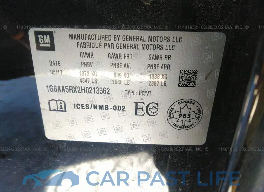 1G6AA5RX2H0213562# 9