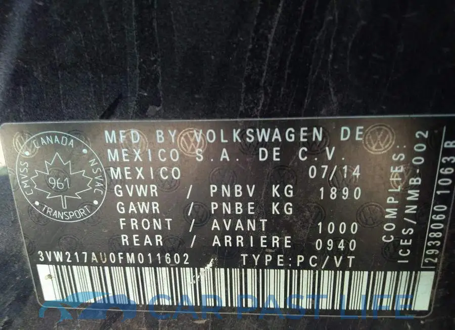 3VW217AU0FM011602# 9