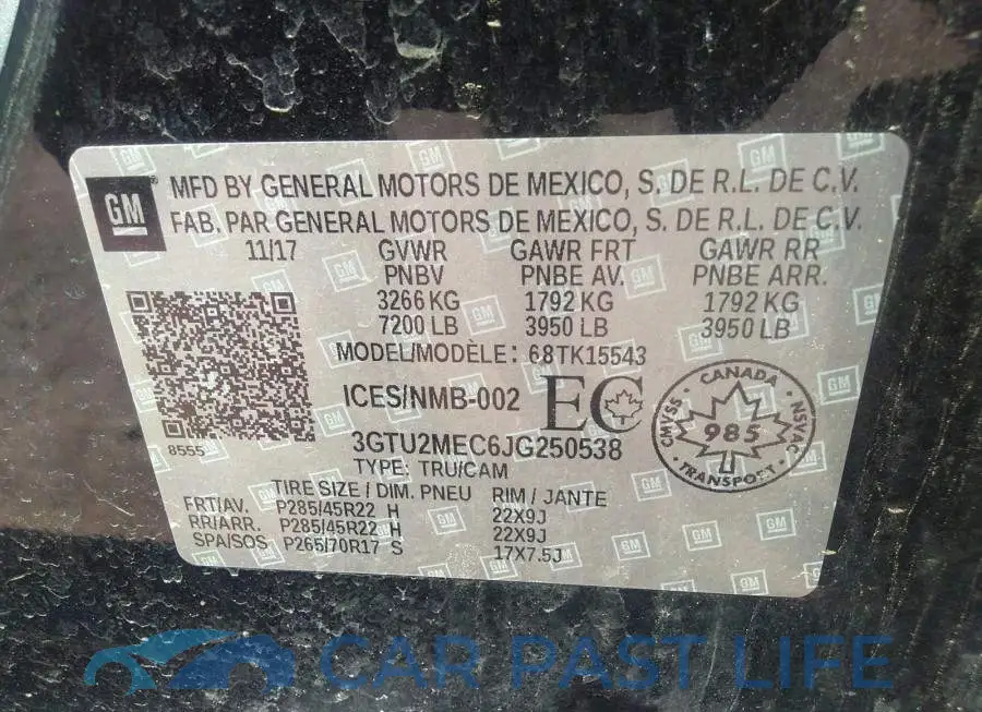 3GTU2MEC6JG250538# 9