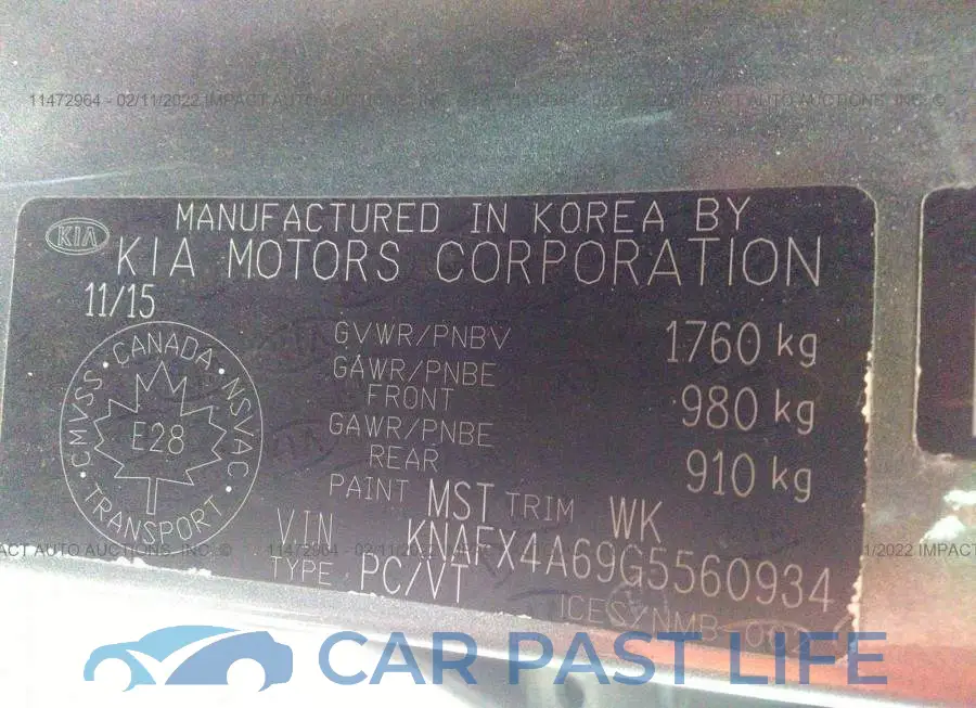 KNAFX4A69G5560934# 9