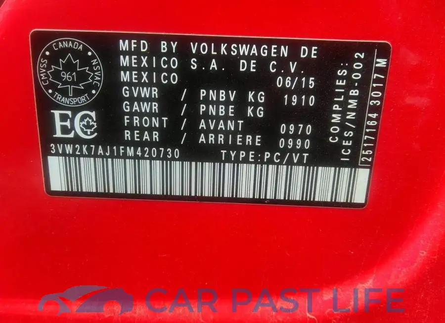 3VW2K7AJ1FM420730# 9