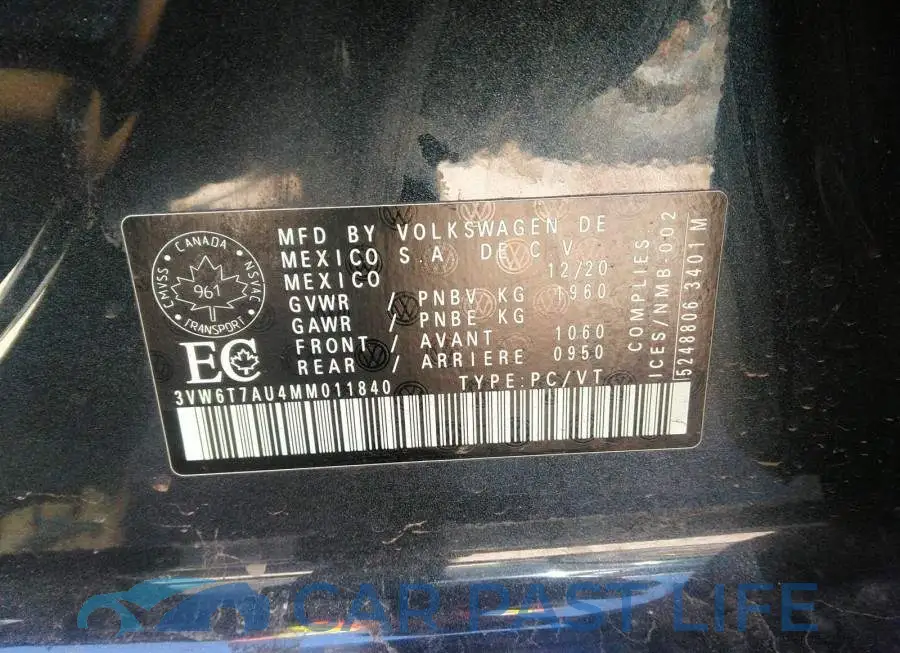 3VW6T7AU4MM011840# 9