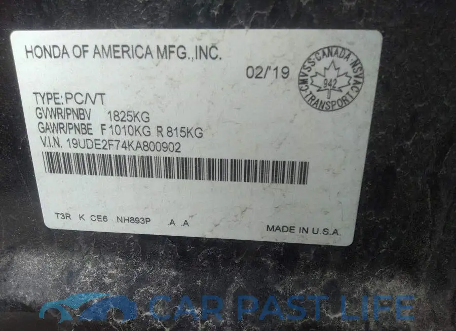 19UDE2F74KA800902# 9