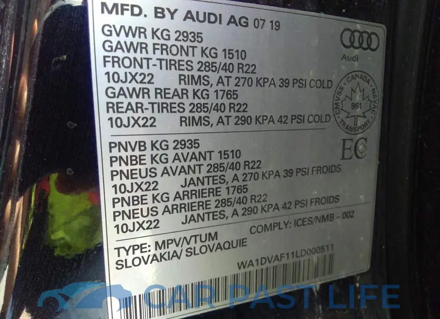 WA1DVAF11LD000511# 9