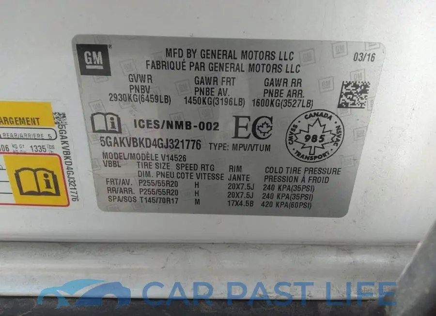5GAKVBKD4GJ321776# 9