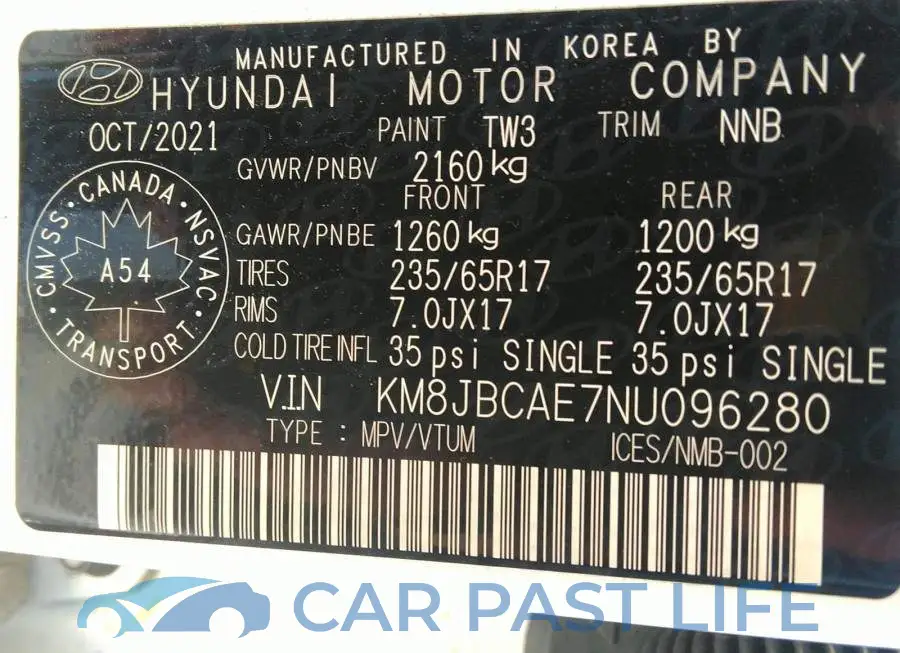 KM8JBCAE7NU096280# 9