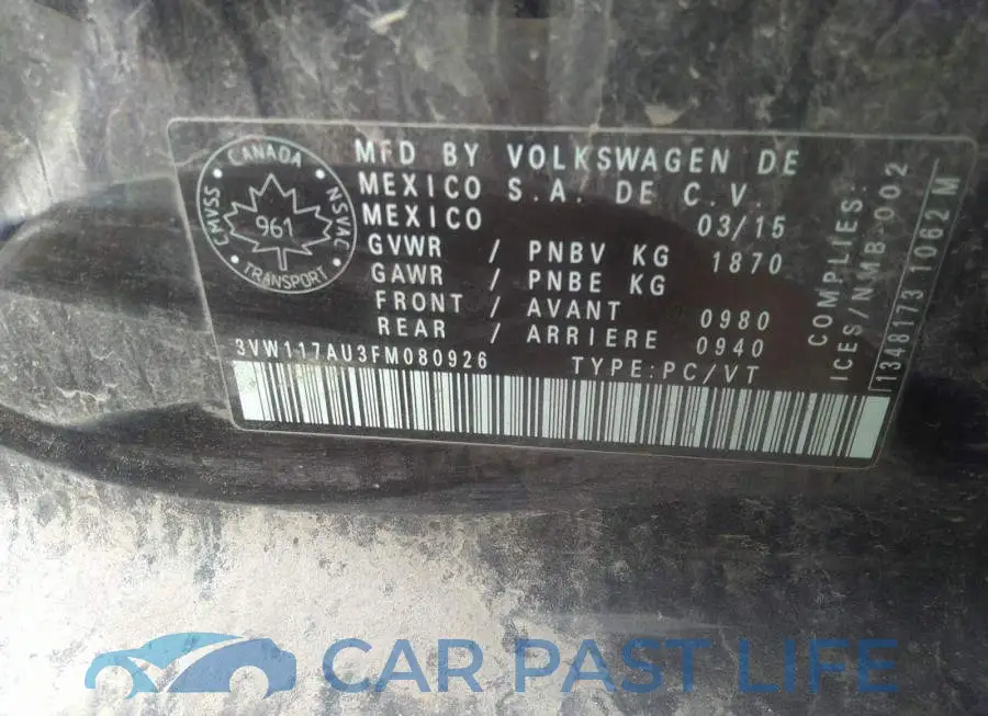 3VW117AU3FM080926# 9
