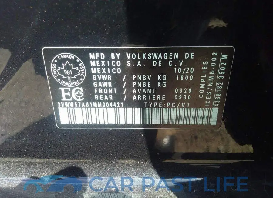 3VWW57AU1MM004421# 9