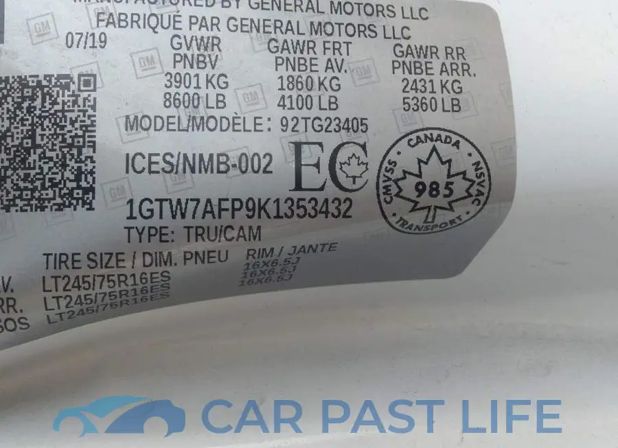 1GTW7AFP9K1353432# 9
