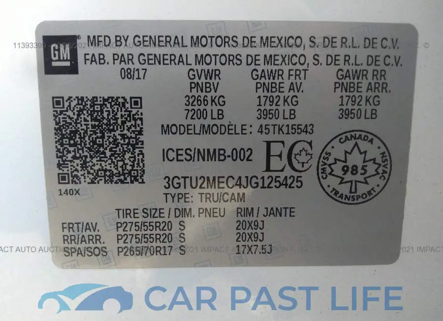 3GTU2MEC4JG125425# 9