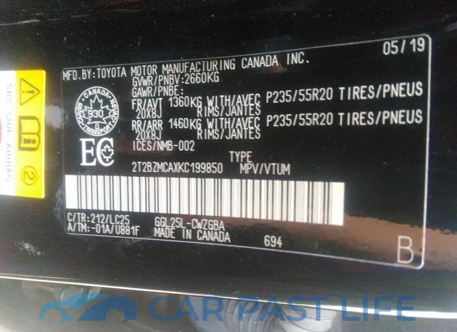 2T2BZMCAXKC199850# 9