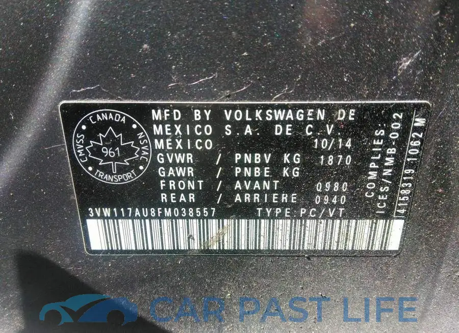 3VW117AU8FM038557# 9
