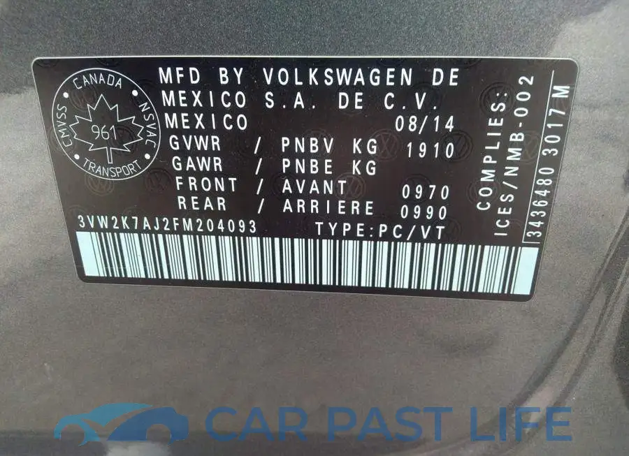 3VW2K7AJ2FM204093# 9
