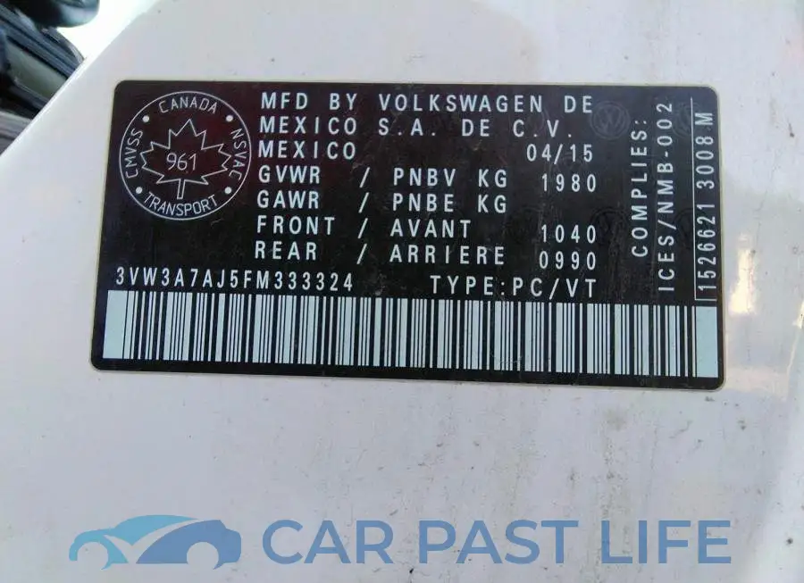 3VW3A7AJ5FM333324# 9