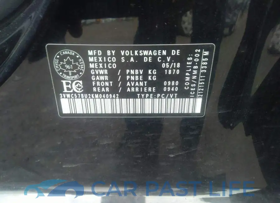 3VWC57BU2KM040942# 9