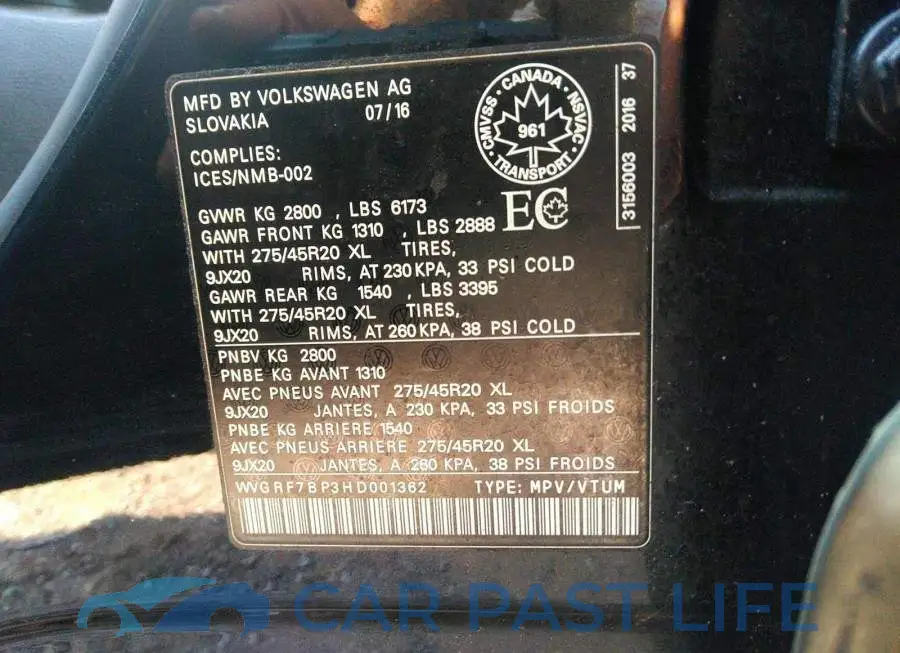 WVGRF7BP3HD001362# 9
