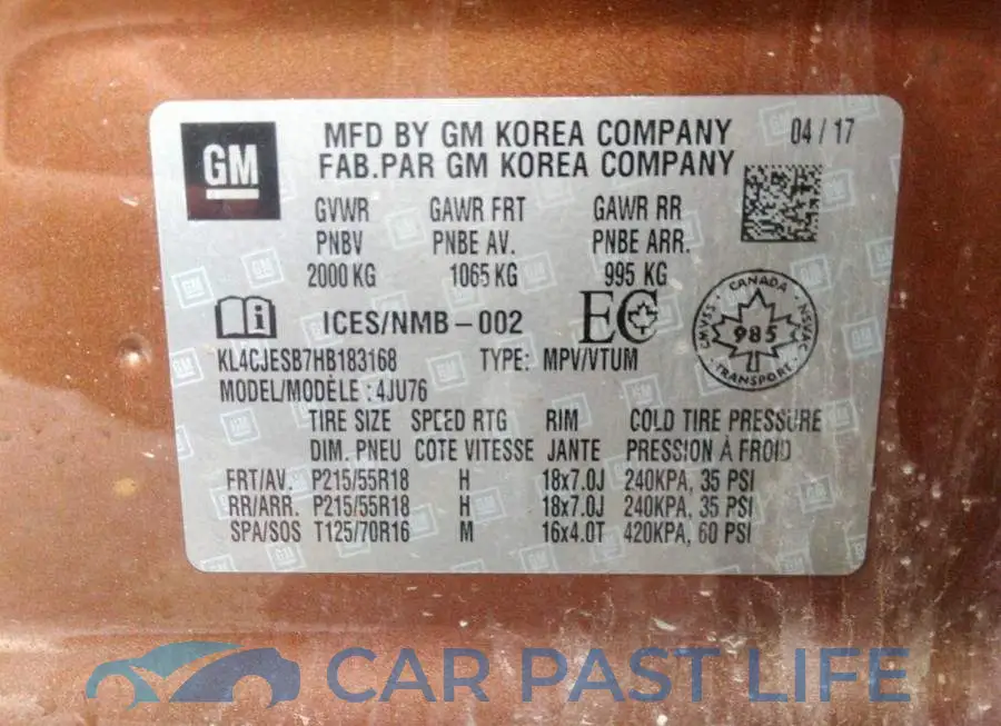 KL4CJESB7HB183168# 9