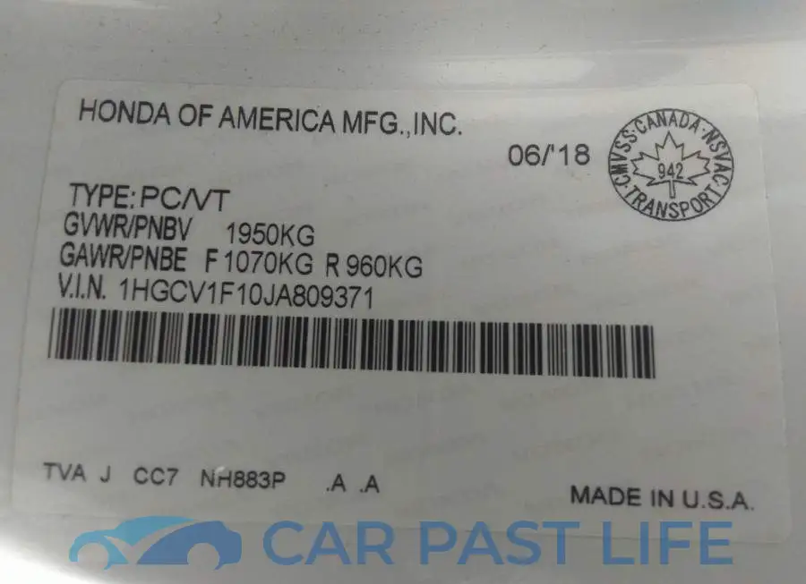 1HGCV1F10JA809371# 9