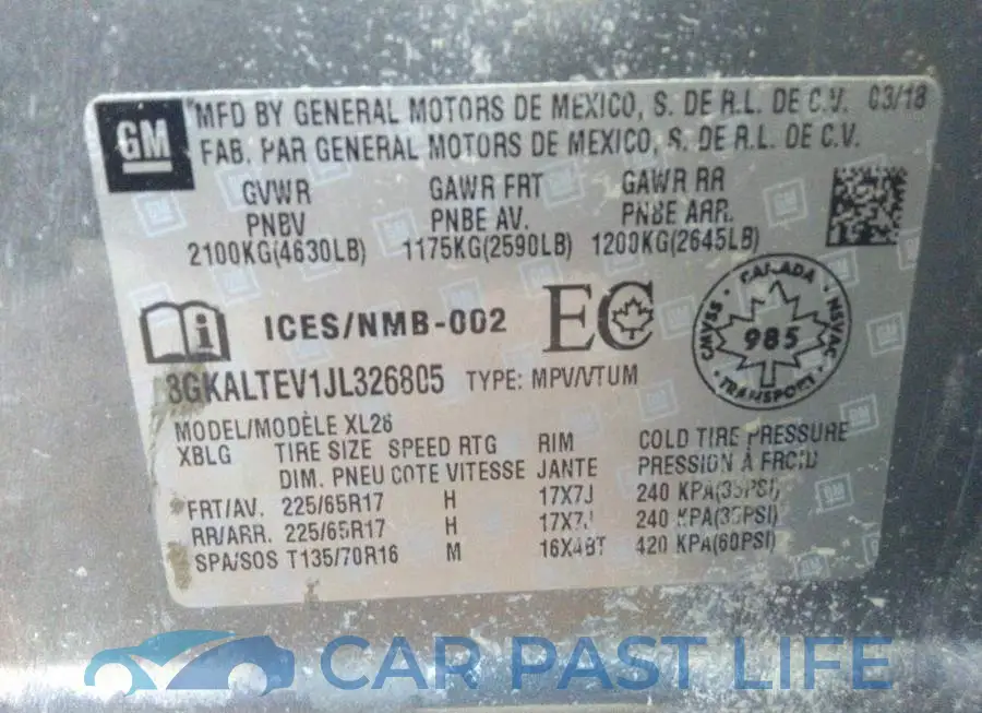 3GKALTEV1JL326805# 9