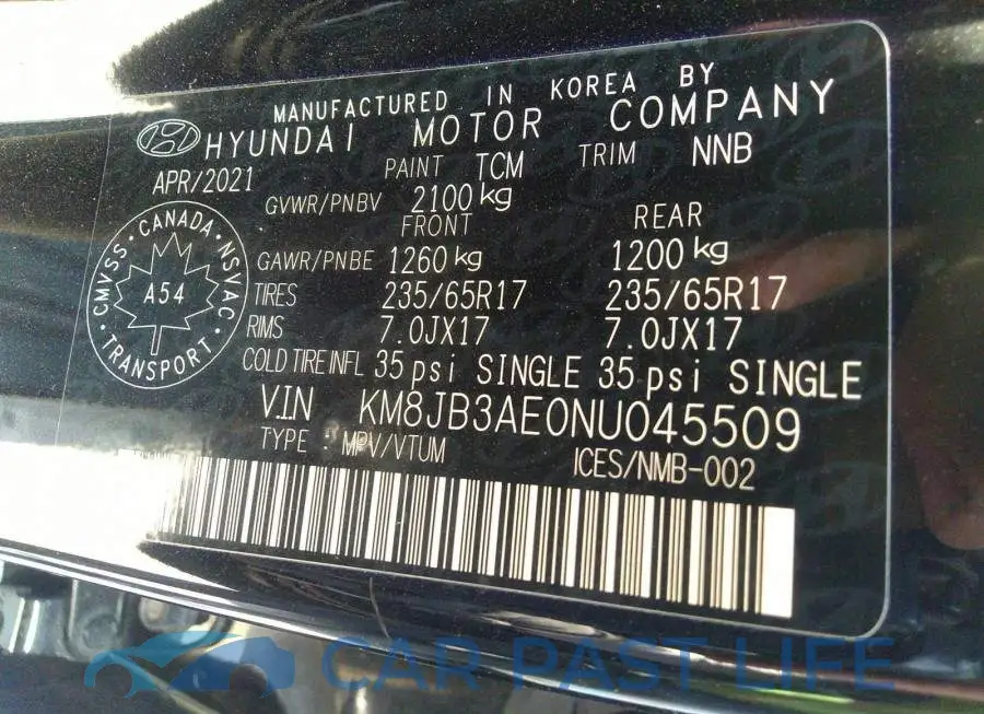 KM8JB3AE0NU045509# 9