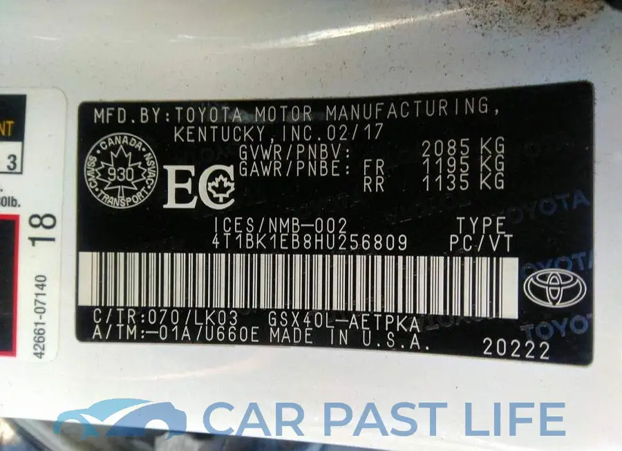 4T1BK1EB8HU256809# 9