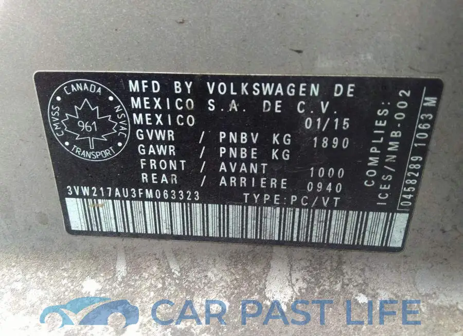 3VW217AU3FM063323# 9