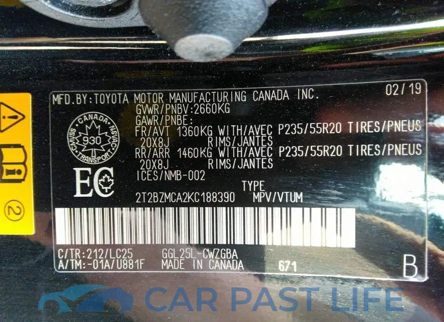 2T2BZMCA2KC188390# 9
