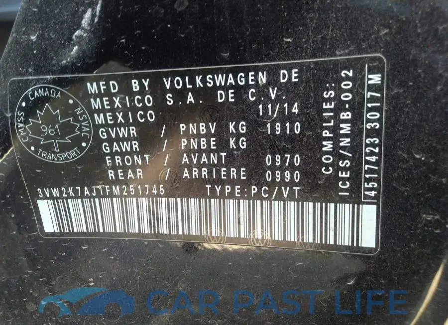 3VW2K7AJ1FM251745# 9