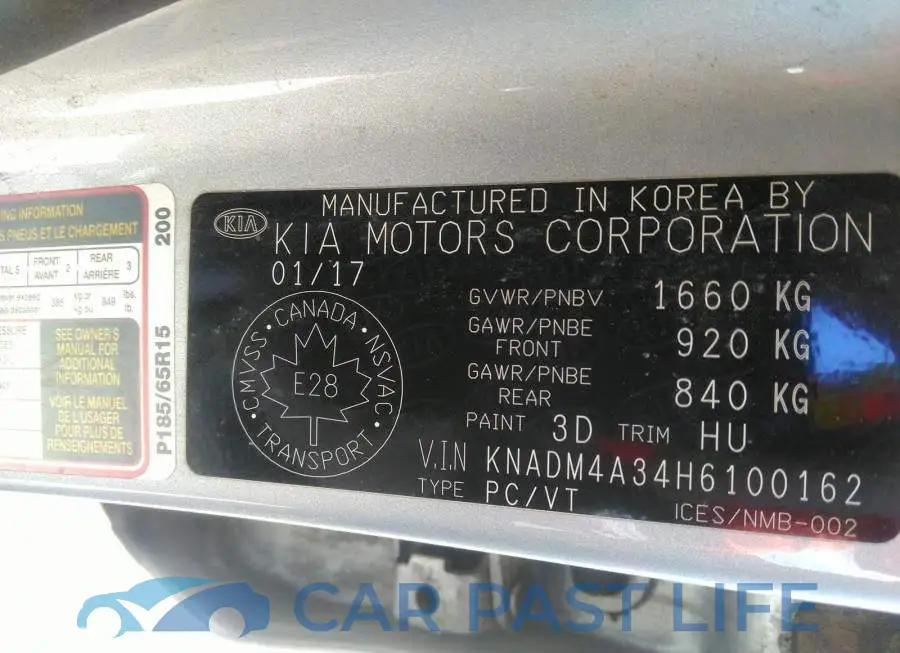 KNADM4A34H6100162# 9