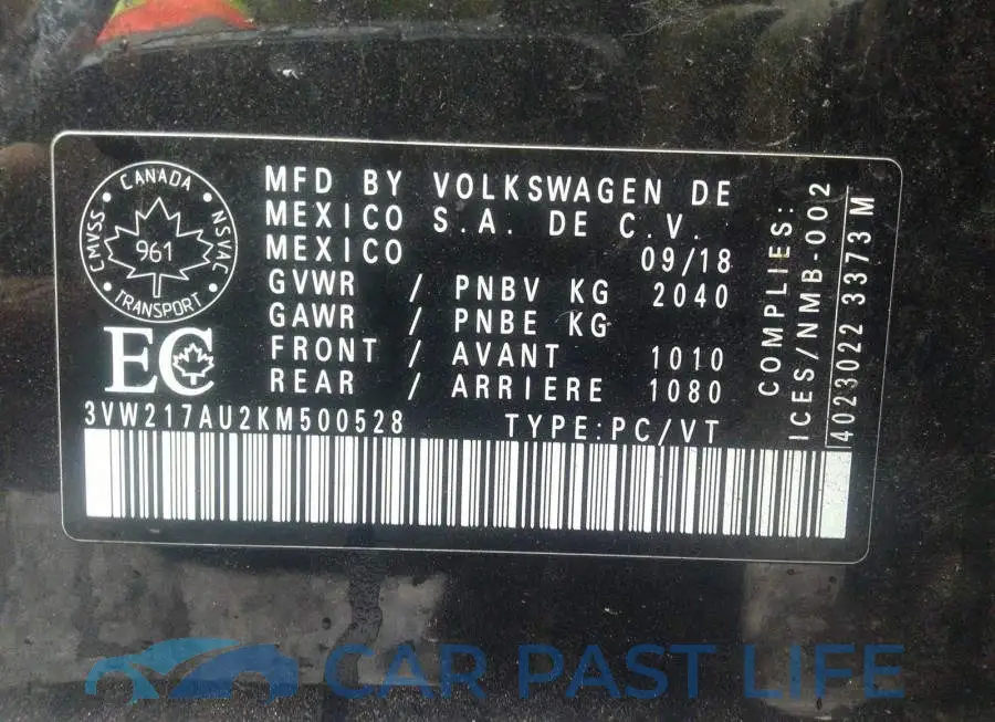 3VW217AU2KM500528# 9