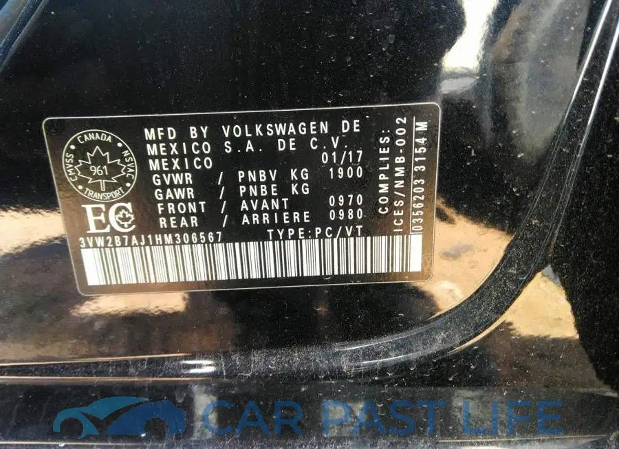 3VW2B7AJ1HM306567# 9