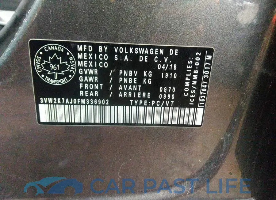 3VW2K7AJ0FM336902# 9