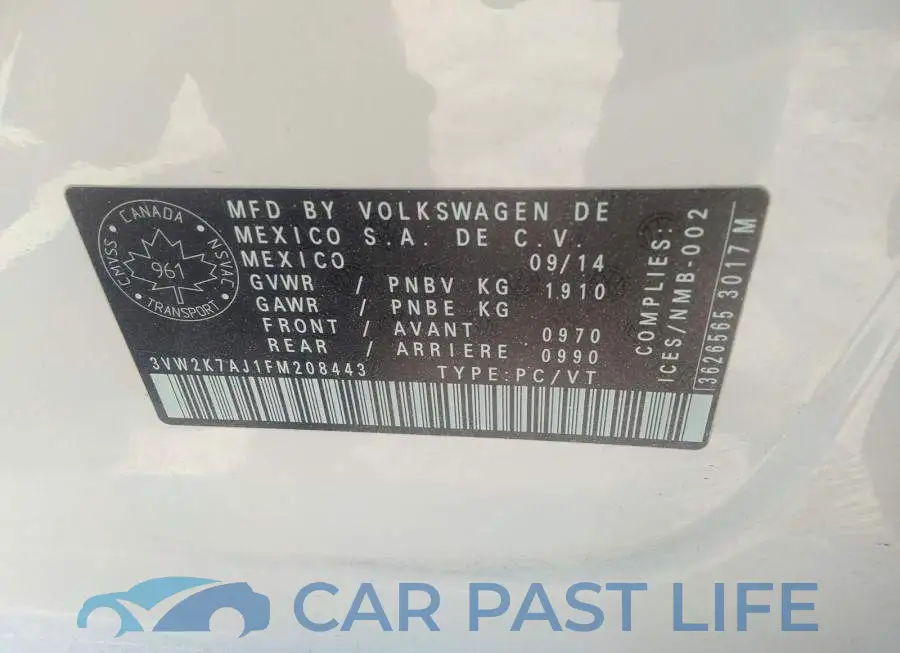 3VW2K7AJ1FM208443# 9