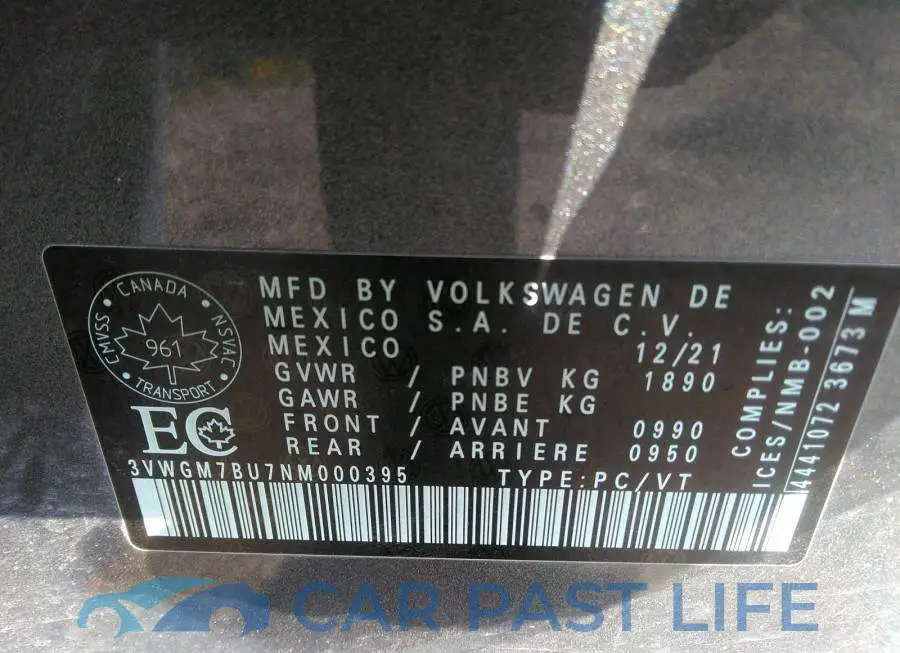3VWGM7BU7NM000395# 9